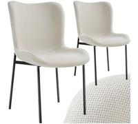 Tectake Set Of 2 Dining Chair Tessa - Ergonomic High Backrest, Slim Steel Legs, Soft Fabric - Woven Fabric Off-White/black