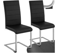 Tectake Set Of 2 Dining Chairs - Cantilevered, High Backrest, Flat Steel Frame - Black