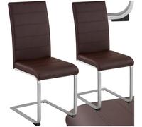 Tectake Set Of 2 Dining Chairs - Cantilevered, High Backrest, Flat Steel Frame - Brown