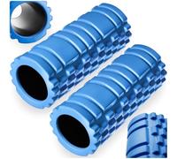 tectake® Set of 2 Foam Rollers for Exercise & Deep Tissue Massage, Muscle Massage Roller with Medium Hardness & 2-Zone Tread, EVA Foam Roller Set for Fitness, Yoga, Pilates, Physical Therapy - Blue