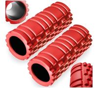 tectake® Set of 2 Foam Rollers for Exercise & Deep Tissue Massage, Muscle Massage Roller with Medium Hardness & 2-Zone Tread, EVA Foam Roller Set for Fitness, Yoga, Pilates, Physical Therapy - Red
