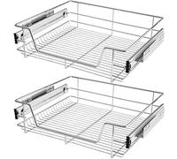 TecTake® Set of 2 Pull-Out Drawer Baskets with Telescopic Rails, Wire Storage Baskets in Chrome-Plated Steel, Easy Assembly, Ideal Cupboard Organiser for Kitchen, Bedroom, Bathroom, Pantry - W60 cm