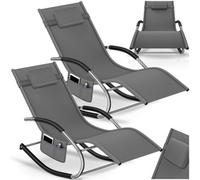 Tectake Set Of 2 Sun Lounger Taya Ergonomic, Rocking Function - Grey
