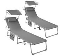 Tectake 1 Set Of 2 Sun Loungers - Foldable, Adjustable Sun Canopy - Grey