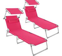 tectake Set Of 2 Sun Loungers Cloé in Pink | Size: 2 Seater TECTAKE Pink 2 Seater
