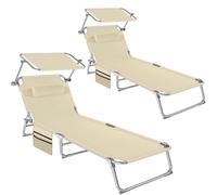 tectake Set of 2 Sun Loungers - foldable, adjustable sun canopy in Beige | Size: 1 Seater TECTAKE Beige 1 Seater