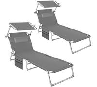 tectake Set of 2 Sun Loungers - foldable, adjustable sun canopy in Grey | Size: 1 Seater TECTAKE Grey 1 Seater