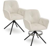 Tectake Set Of 2 Swivel Chair Lenia In Upholstered Velvet Look With Thick Padding - Velvet Cream/black