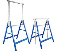 tectake® Set of 2 Telescopic Trestles with 7 Height Settings, Folding Workbench for Easy Storage & Transport, Robust Steel Saw Horse Pair with 220 kg Load per Trestle, 68.5 x 56.5 x 79.5 cm - Blue