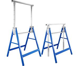 tectake® Set of 2 Telescopic Trestles with 7 Height Settings, Folding Workbench for Easy Storage & Transport, Robust Steel Saw Horse Pair with 220 kg Load per Trestle, 68.5 x 56.5 x 79.5 cm - Blue