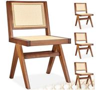 tectake Lizzy Set of 4 Dark Oak Accent Chair with Rattan Backrest - Size: Single - Brown - Wilko