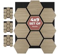 tectake® Set of 4 Acoustic Panels, 76 x 62 cm, Real Wood Veneer, Cuttable | Sound-Absorbing Felt & MDF, Easy Installation, Honeycomb Design, Acoustic Wall Panels for Home & Office, Dark Oak