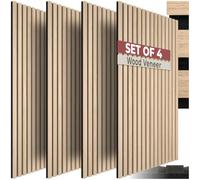 tectake® Set of 4 Acoustic Wall Panels, 110 x 50 cm, Real Wood Veneer | Cuttable Acoustic Panels with Sound-Absorbing Felt, 3D Wood Slats & MDF, Easy Installation, for Home & Office, Light Oak