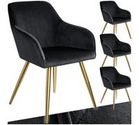 Tectake Set Of 4 Chair Marilyn With Velvet Cover, Gold Steel Legs And Plush Padding - Black/gold