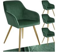 Tectake Chair Marilyn - With Armrests, Padded, Velvet Look, Golden Steel Legs - Dark Green/gold