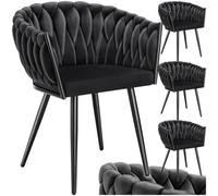 Tectake Set Of 4 Dining Chair Astano - Padded, Velvet, Knot Design, Continuous Backrest - Black