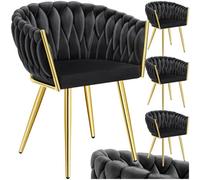Tectake Set Of 4 Dining Chair Astano - Padded, Velvet, Knot Design, Continuous Backrest - Black/gold
