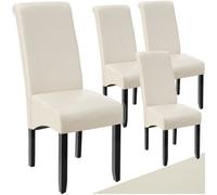 Tectake Set Of 4 Dining Chair - Ergonomic Seat Shape, High Backrest, Padded, Faux Leather - Cream