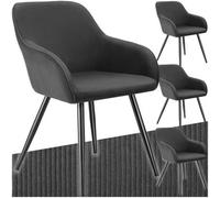 Tectake Dining Chair Marilyn - Corduroy Look, Upholstered, Armchair, Continuous Backrest - Anthracite/black