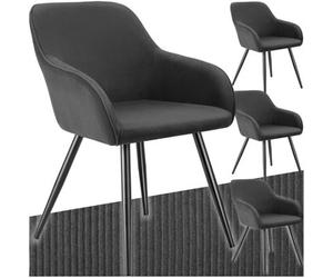 Tectake Set Of 4 Dining Chair Marilyn - Corduroy Look, Upholstered, Armchair, Continuous Backrest - Anthracite/black