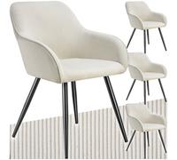 Tectake Dining Chair Marilyn - Corduroy Look, Upholstered, Armchair, Continuous Backrest - Cream/black