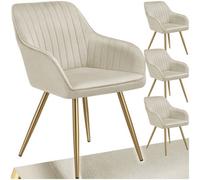 Tectake Set Of 4 Dining Chair Marilyn - Quilted Velvet, Continuous Backrest, Gold Steel Legs - Cream/gold