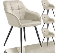 TecTake Dining Chair Marilyn - Velvet Look, Quilted Pattern, Cream