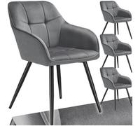 Tectake Set Of 4 Dining Chair Marilyn - Velvet Look, Quilted Pattern - Grey/black