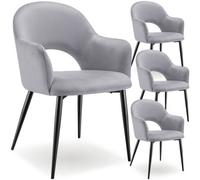 Tectake Set Of 4 Dining Chair Sasha- Padded Armchair In Velvet Look, Continuous Backrest - Light Grey