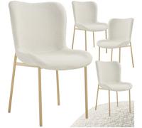 Tectake Dining Chairs Tessa Set Of 4 - Cushioned, Boucle Fabric, Ergonomic, High Backrest, White