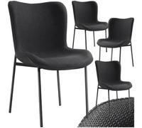 Tectake Set Of 4 Dining Chair Tessa - Ergonomic High Backrest, Slim Steel Legs, Soft Fabric - Woven Fabric Black/black