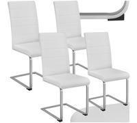 Tectake Set Of 4 Dining Chairs - Cantilevered, High Backrest, Flat Steel Frame - White