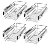 TecTake® Set of 4 Pull-Out Drawer Baskets with Telescopic Rails, Wire Storage Baskets in Chrome-Plated Steel, Easy Assembly, Ideal Cupboard Organiser for Kitchen, Bedroom, Bathroom, Pantry - W30 cm