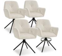 tectake Lenia Set of 4 Cream and Black Velvet Swivel Chair - Size: Single - Wilko