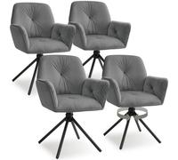 Tectake Set Of 4 Swivel Chair Lenia In Upholstered Velvet Look With Thick Padding - Velvet Look Anthracite/black