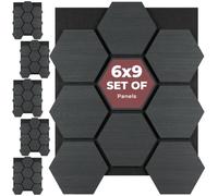 tectake® Set of 6 Acoustic Panels, 76 x 62 cm, Real Wood Veneer, Cuttable | Sound-Absorbing Felt & MDF, Easy Installation, Honeycomb Design, Acoustic Wall Panels for Home & Office, Black Oak