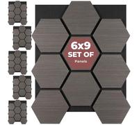 tectake® Set of 6 Acoustic Panels, 76 x 62 cm, Real Wood Veneer, Cuttable | Sound-Absorbing Felt & MDF, Easy Installation, Honeycomb Design, Acoustic Wall Panels for Home & Office, Grey Oak
