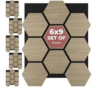 tectake® Set of 6 Acoustic Panels, 76 x 62 cm, Real Wood Veneer, Cuttable | Sound-Absorbing Felt & MDF, Easy Installation, Honeycomb Design, Acoustic Wall Panels for Home & Office, Dark Oak