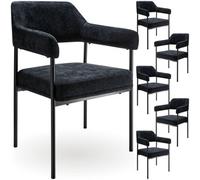 Tectake Set Of 6 Armchair Doé - Durable Fabric, Black Powder-Coated Legs, 120 Kg Load, 58 X 62 X 85 Cm - Woven Fabric Black/black