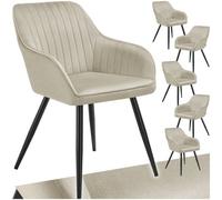 Tectake Set Of 6 Chair Marilyn - Velvet Look, Quilted, Continuous Backrest, Slim Steel Legs - Cream/black