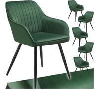 Tectake Set Of 6 Chair Marilyn - Velvet Look, Quilted, Continuous Backrest, Slim Steel Legs - Dark Green / Black