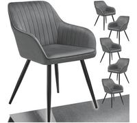 Tectake Set Of 6 Chair Marilyn - Velvet Look, Quilted, Continuous Backrest, Slim Steel Legs - Grey/black