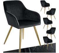 Tectake Set Of 6 Chair Marilyn With Velvet Cover, Gold Steel Legs And Plush Padding - Black/gold