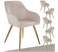 Tectake Set Of 6 Chair Marilyn With Velvet Cover, Gold Steel Legs And Plush Padding - Taupe/gold