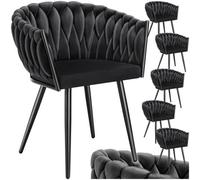 Tectake Set Of 6 Dining Chair Astano - Padded, Velvet, Knot Design, Continuous Backrest - Black
