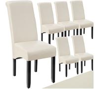 Tectake Set Of 6 Dining Chair - Ergonomic Seat Shape, High Backrest, Padded, Faux Leather - Cream