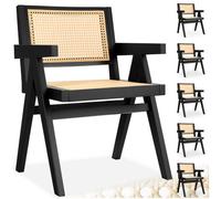 Tectake Set Of 6 Dining Chair Lizzy With Mid-Century Modern Design, Rattan Backrest And Solid Wood Frame - Black