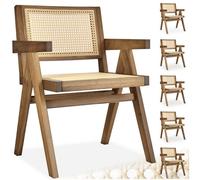 Tectake Lizzy Set of 6 Light Oak Rattan Backrest Dining Chair - Brown - Wilko