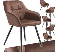 Tectake Set Of 6 Dining Chair Marilyn - Velvet Look, Quilted Pattern - Brown/black
