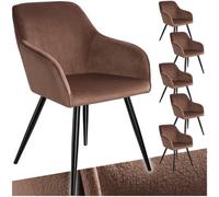 Tectake Chair Marilyn - With Armrests, Padded, Velvet Look, Black Steel Legs - Brown/black